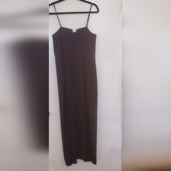 H Halston Women's V-Notch Front Slit Spaghetti Strap Black Long Dress. - Picture 11 of 12